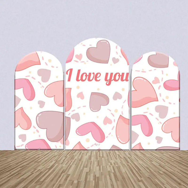 I Love You Pink Hearts Arch Backdrop Kit For Wedding - Aperturee