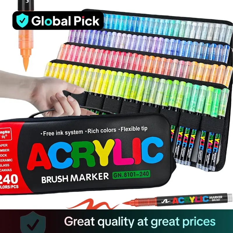 Acrylic Brush Marker Pen, 1 Set Waterproof Pen with Soft Brush Nib, Art Paint Marking Set for Glass Stone Wood Plastic Paper