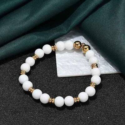 Ion Plating(IP) 304 Stainless Steel & Round Glass Beaded Stretch Bracelets for Women Men