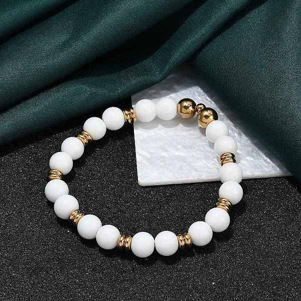 Ion Plating(IP) 304 Stainless Steel & Round Glass Beaded Stretch Bracelets for Women Men