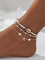 Women's Boho Style Starfish & Shell Charms Decor Chains Adjustable Anklet, Gifts for Girlfriend, Fashionable Beaded Anklet fo...