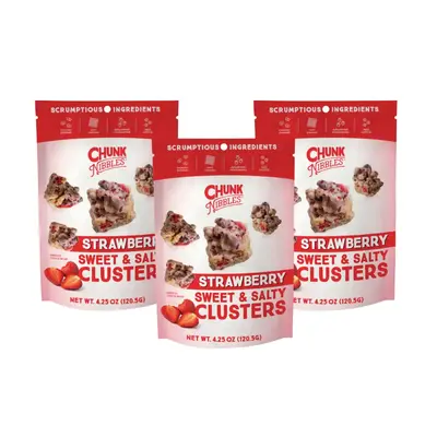 Chunk Nibbles Strawberry Snack Clusters | 3 Pack | 4.25oz Bags | Sweet & Salty Cluster Bites