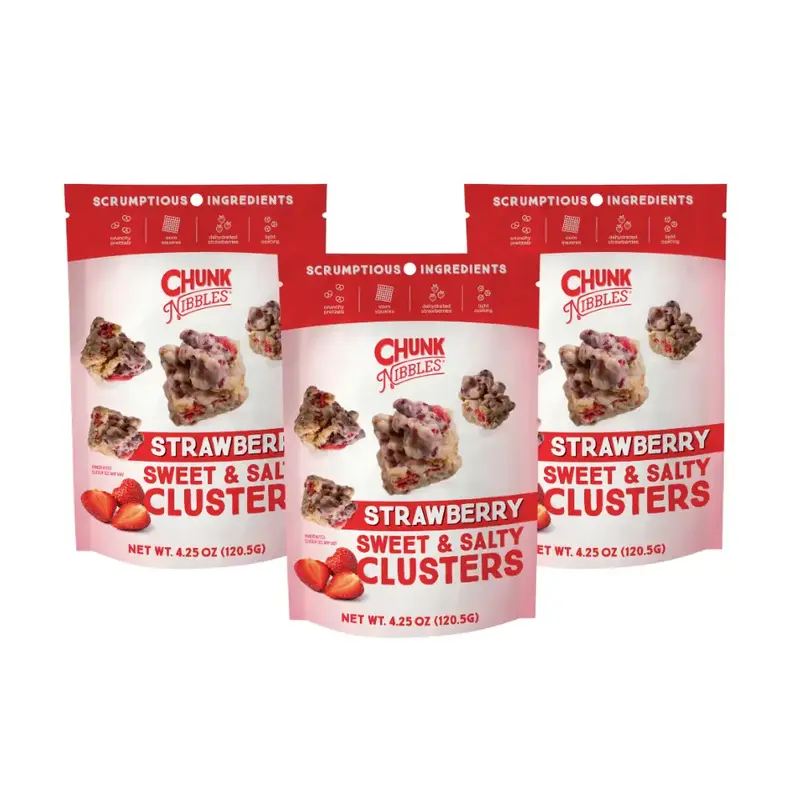 Chunk Nibbles Strawberry Snack Clusters | 3 Pack | 4.25oz Bags | Sweet & Salty Cluster Bites