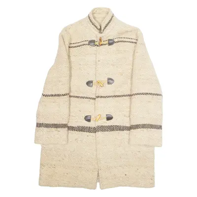FARFALLA Womens Overcoat Jacket Beige Wool Striped L