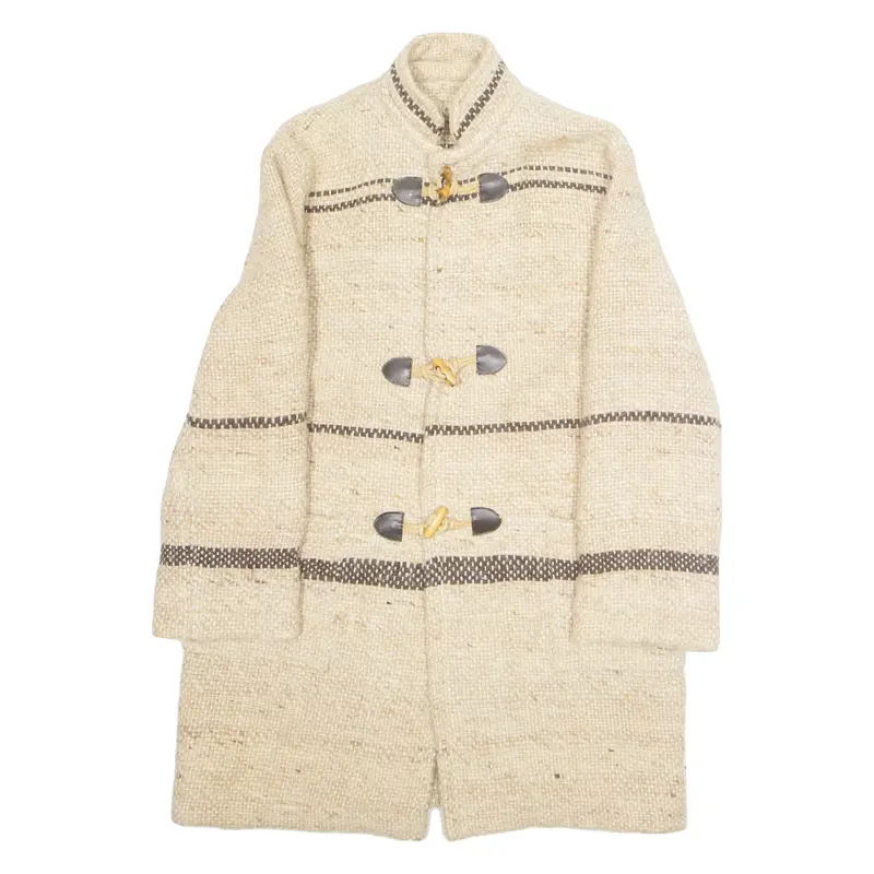 FARFALLA Womens Overcoat Jacket Beige Wool Striped L