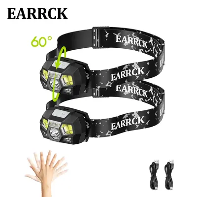 2PC LED Rechargeable Headlamp with 8 Modes and White&Red Light, Headlight Adjustable Angle, Waterproof, Motion Sensor, Campin...