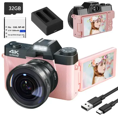 4K Digital Cameras for Photography, 4K 56MP Vlogging Camera with WiFi, 3-inch 180-degree Flip Screen, 16X Digital Zoom Studen...