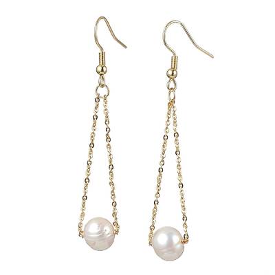 Natural Cultured Freshwater Pearl Beads with Brass Dangle Earrings