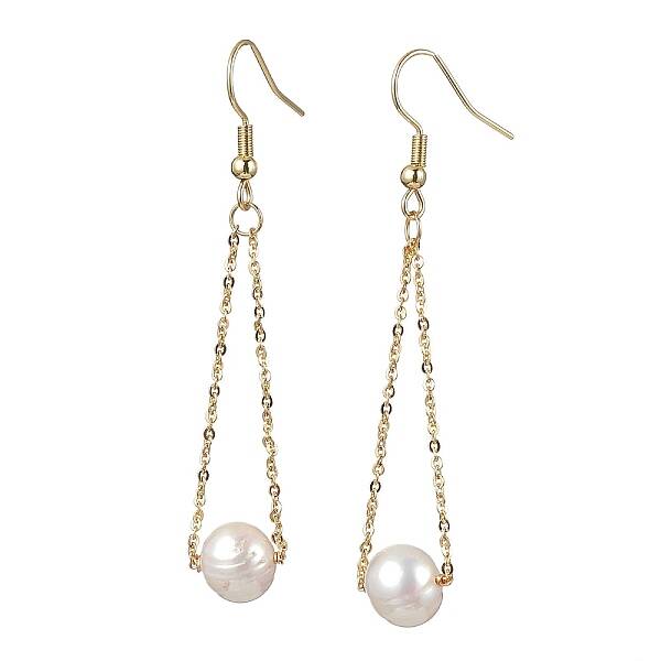 Natural Cultured Freshwater Pearl Beads with Brass Dangle Earrings