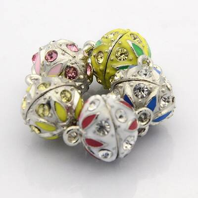 Platinum Plated Round Alloy Enamel Magnetic Clasps with Loops