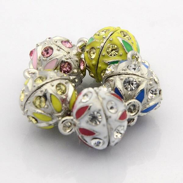 Platinum Plated Round Alloy Enamel Magnetic Clasps with Loops