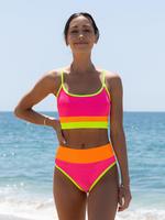 Women's Colorblock Wireless Swim Top & Swim Panty Swimsuit Sets, Bathing Suits for Women, Adjustable Strap Sleeveless Bikini ...