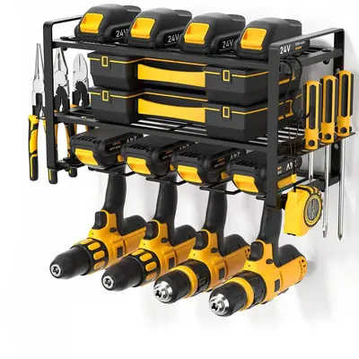 3 Layer Wall Mounted Tool Rack, Heavy Duty Garage Tool Organizer, Tool Storage Rack for Workshop & Garage