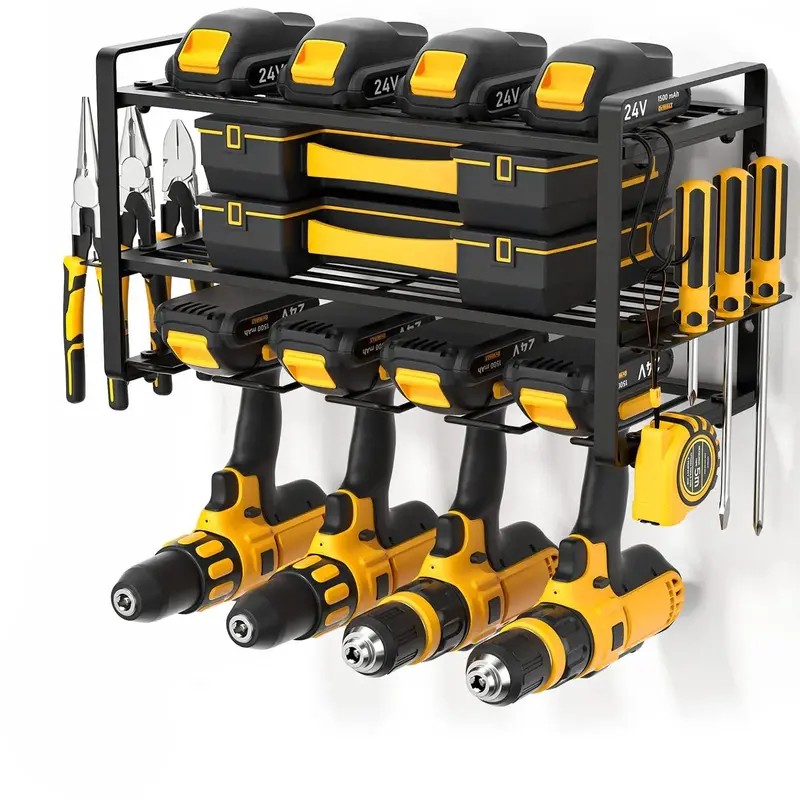 3 Layer Wall Mounted Tool Rack, Heavy Duty Garage Tool Organizer, Tool Storage Rack for Workshop & Garage