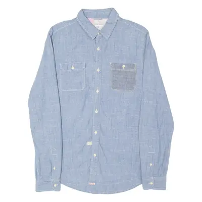 PEPE JEANS Slim Fit Denim Look Mens Plain Shirt Blue Long Sleeve L