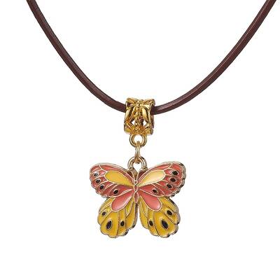 Alloy Enamel Butterfly Pendant Necklaces