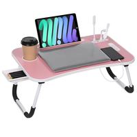 Laptop Bed Desk, Portable Foldable Laptop Table, Lap Desk Tray Table with 4 USB Ports, Storage Drawer and Cup Holder, for Bed...