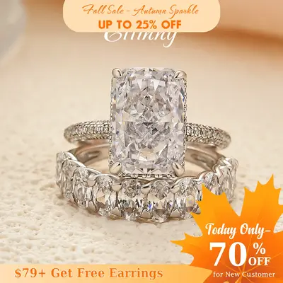 Effinny Jewelry 6.0ct Radiant Cut Wedding Ring Set, 925 Sterling Silver Promise Ring, 5A Cubic Zirconia Bridals Ring for Wome...