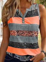 Women's Colorblock Striped Print Notched Neck Tank Top, Casual Sleeveless Button Front Top for Summer, Tank Tops, Ladies Clot...