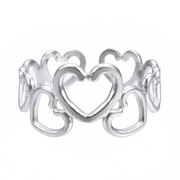 Non-Tarnish 304 Stainless Steel Heart Open Cuff Ring