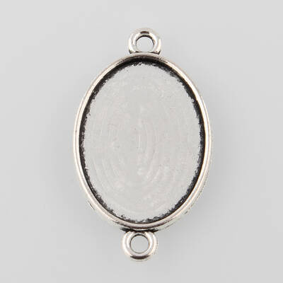 Antique Silver Tibetan Style Alloy Flat Oval Cabochon Connector Settings
