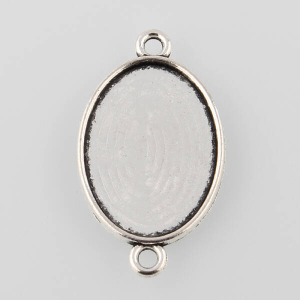 Antique Silver Tibetan Style Alloy Flat Oval Cabochon Connector Settings