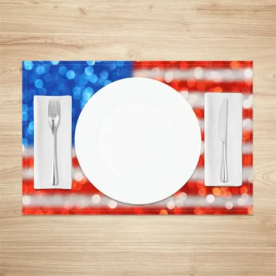 Red Blue American Flag Bokeh Set Of 4 Placemats - Aperturee