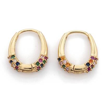 Brass Micro Pave Cubic Zirconia Huggie Hoop Earrings
