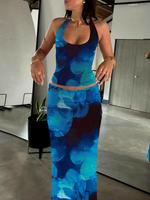 Women's All Over Print Halter Top & Skirt Two-piece Set, Trendy Casual Sleeveless Top & Skirt Set for Vacation Holiday, Ladie...