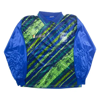 MAIKAL Mens Polo Shirt Blue Striped Long Sleeve L