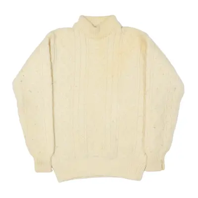 BRITANNIA SPORTSWEAR Aran Jumper Cream 90s Chunky Knit Wool High Neck Womens L