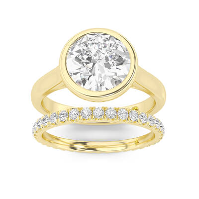 Secret Kiss Lab Grown Round Diamond Engagement Ring with the Envoi Wedding Band | 10K Yellow Gold 3 1/2 ct. tw.