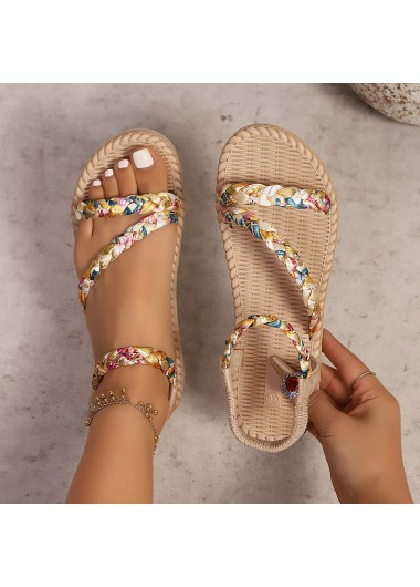 Modlily Light Camel Tribal Print Peep Toe Falt - 41