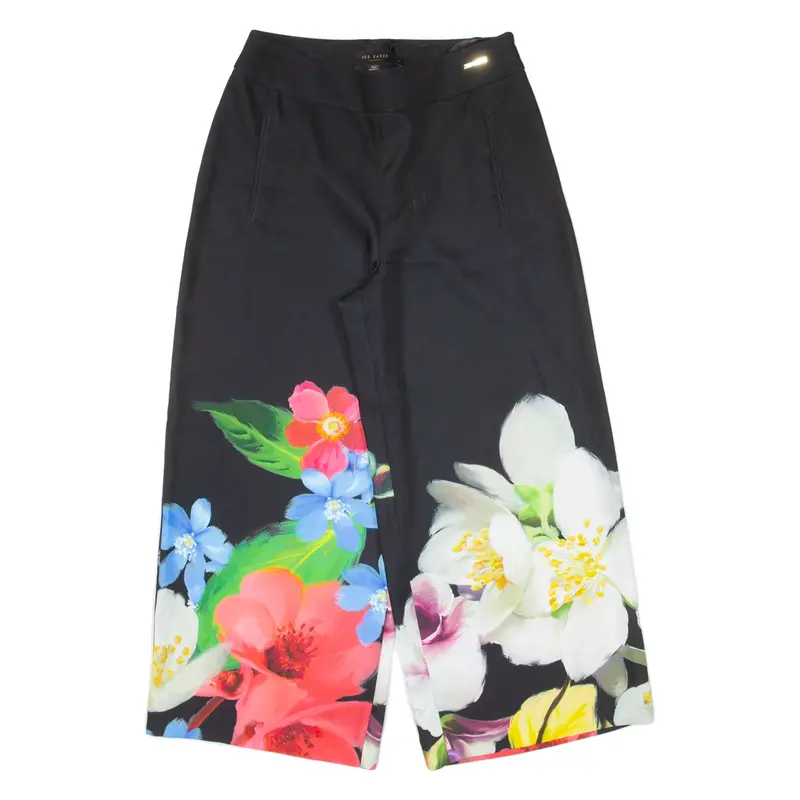 TED BAKER Floral Womens Trousers Black Regular Wide-Leg W28 L23