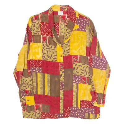 Womens Printed Blouse Yellow V-Neck Long Sleeve Crazy Pattern L