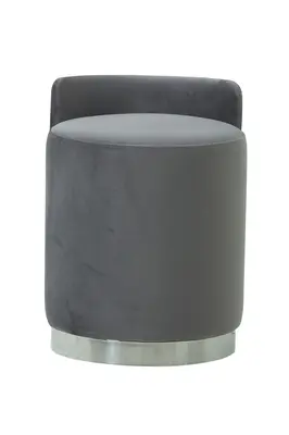 Round Gray Velvet Upholstered Stool | Andrew Martin Otis