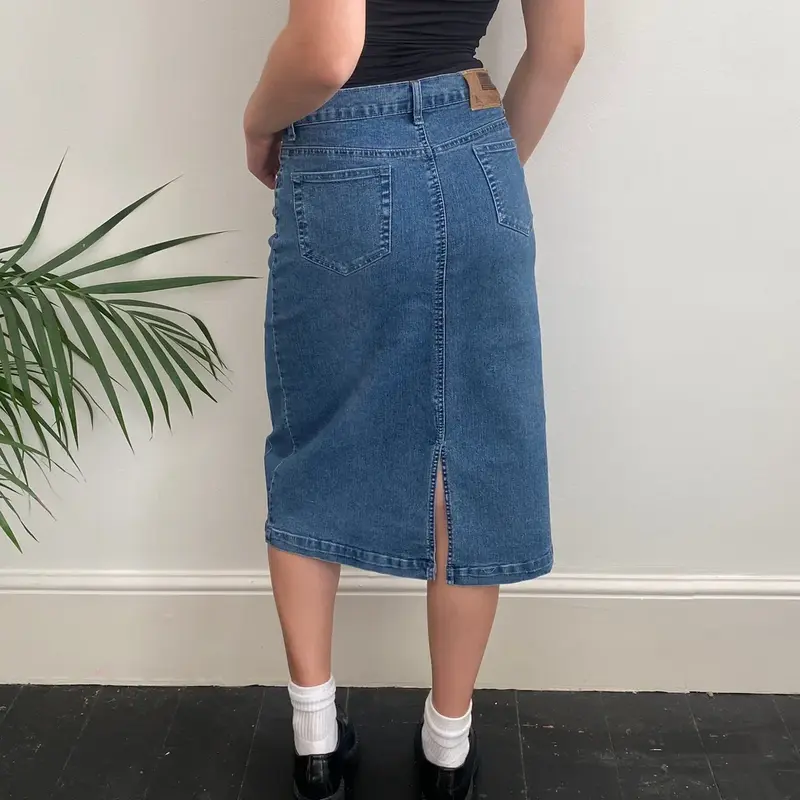 Wolfblat Midi Denim Skirt - 28W UK 8 Blue Cotton
