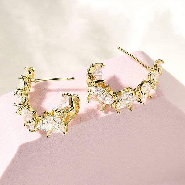 Star Brass Micro Pave Clear Cubic Zirconia Stud Earrings