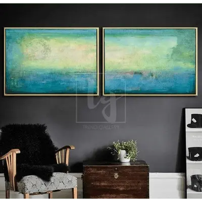 Green Painting Modern Painting Abstract Oil Painting Wall Painting On Canvas 2 Piece | TURQUOISE MEADOW
