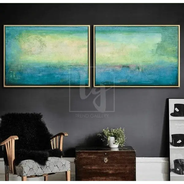 Green Painting Modern Painting Abstract Oil Painting Wall Painting On Canvas 2 Piece | TURQUOISE MEADOW