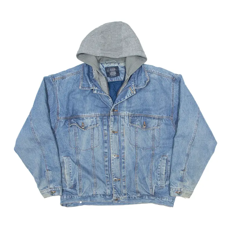 FADED GLORY With Hood Denim Jacket Blue 90s Mens L