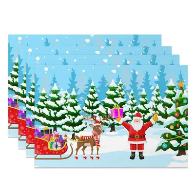 Aperturee Snowy Forest Santa Elk Christmas Set Of 4 Placemats, 14x12 Inch, 15.8 USD, NYWH00395-S, placemats