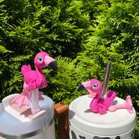 Pink Flamingo Tropical Vibes Cute Straw Toppers and Charms for Stanley Tumbers & 9.5mm Straws with Durable PLA Design - Styli...