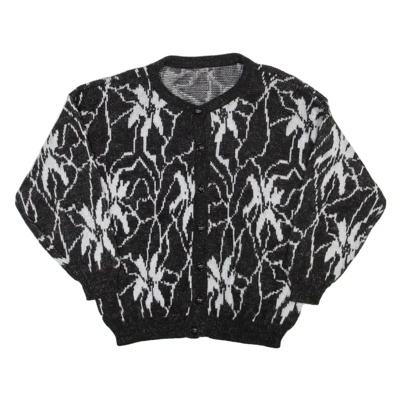 Womens Cardigan Black Floral Tight Knit L