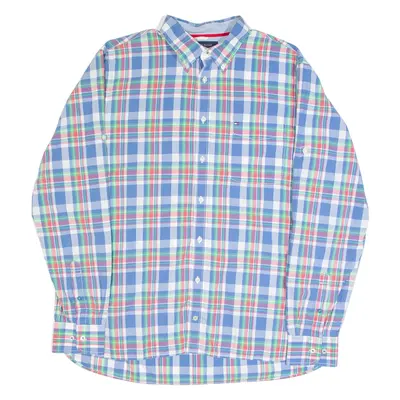 TOMMY HILFIGER Mens Shirt Blue Plaid Long Sleeve XL
