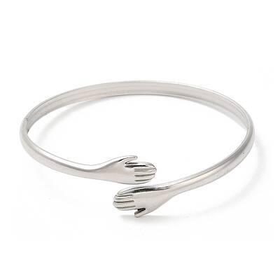 Non-Tarnish 304 Stainless Steel Double Hands Hug Open Cuff Bangle