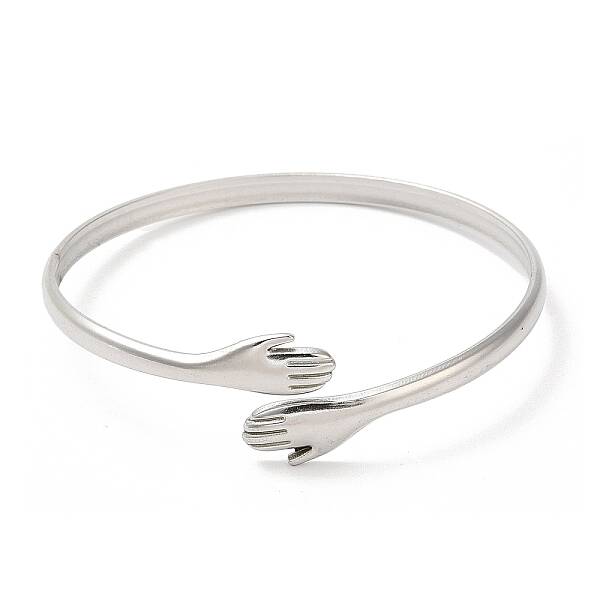 Non-Tarnish 304 Stainless Steel Double Hands Hug Open Cuff Bangle