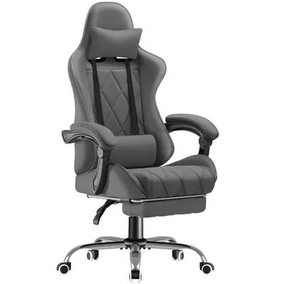 HOMALL Gaming Chair Fabric Computer Chair Massage Game Chair Cloth Office Chair with Headrest, Lumbar Support & Footrest,Whit...