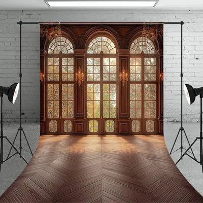 Retro Luxury Brown Floor Window Backdrop For Photo