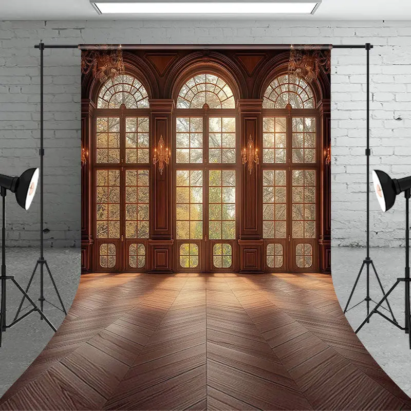 Retro Luxury Brown Floor Window Backdrop For Photo